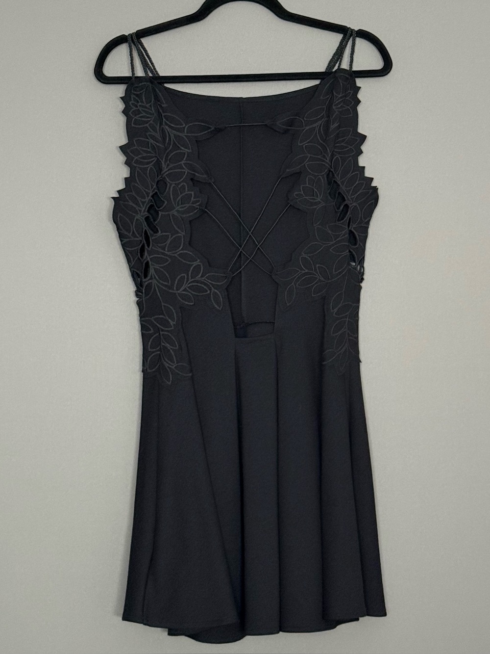 Free People Black Floral Cutout Lace-Up Back Skater Mini Dress M Whimsigoth - Picture 3 of 10